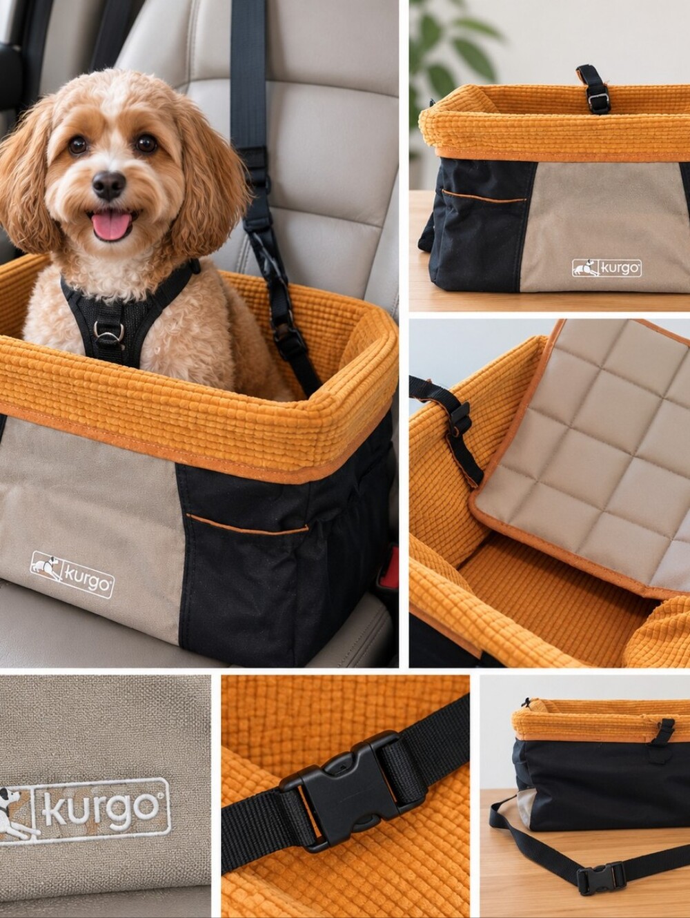 Kurgo Black and Tan Pet Car Travel Organizer with Mustard Trim
